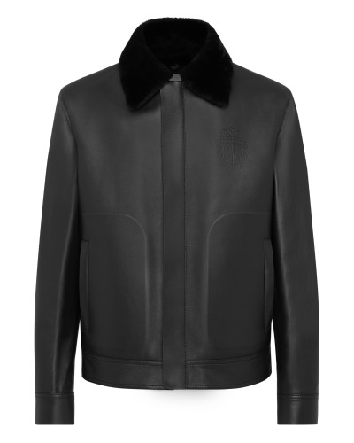 Leather Blouson with fur collar Crest