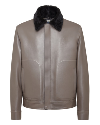 Leather Blouson with fur collar Crest
