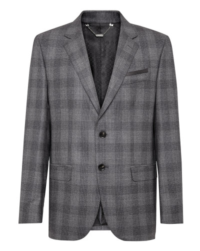 Wool Blazer Tailored Fit Check Crest