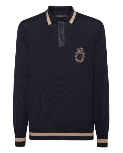 Cashmere & Silk Pullover Polo-Neck LS with Elaphe Inserts