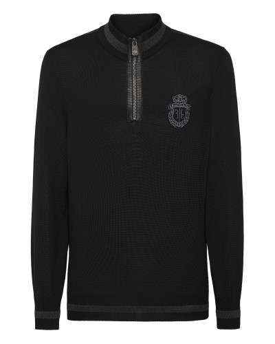 Cashmere & Silk Pullover Zip Mock with Elaphe Inserts