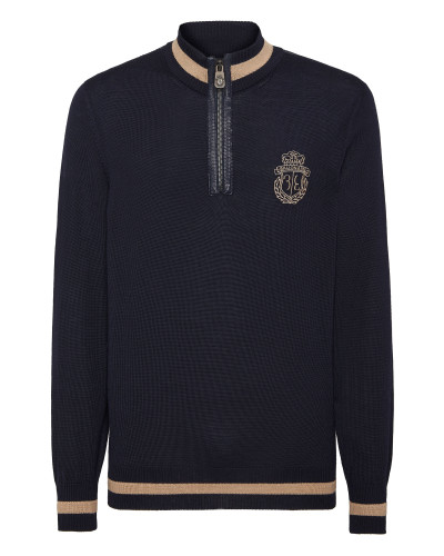 Cashmere & Silk Pullover Zip Mock with Elaphe Inserts