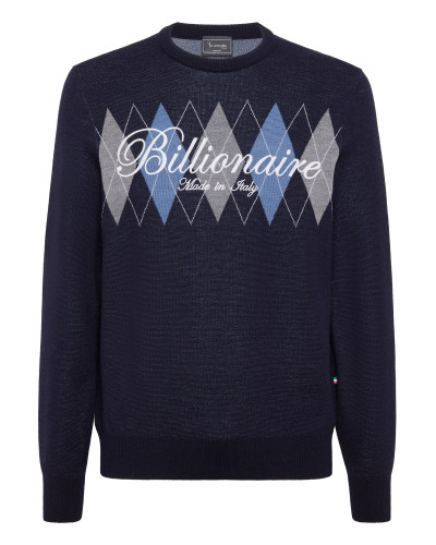 Embroidered Cotton Cashmere Round Neck Pullover Diamonds