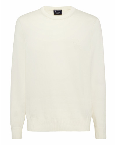 Embroidered Cotton Cashmere Round Neck Pullover