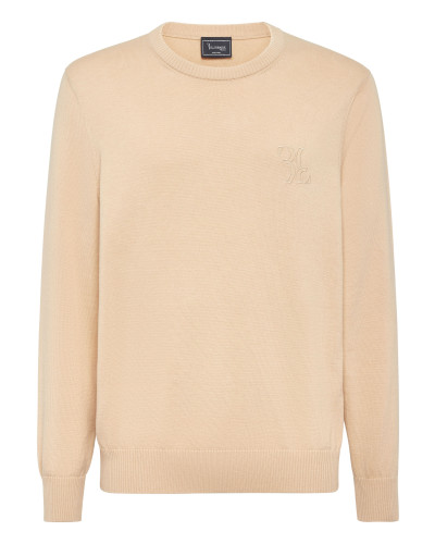 Embroidered Cotton Cashmere Round Neck Pullover