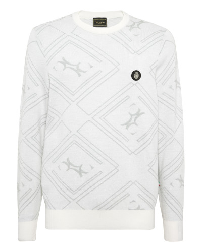 Wool Silk Round Neck Pullover Jacquard