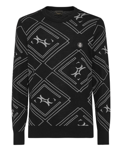 Wool Silk Round Neck Pullover Jacquard