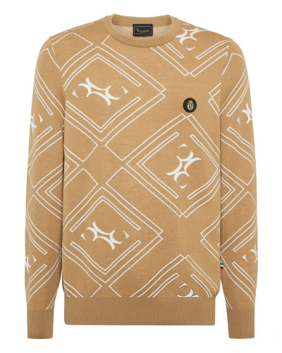 Wool Silk Round Neck Pullover Jacquard