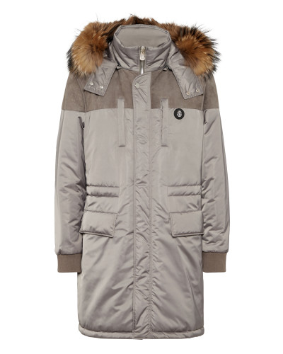 Parka Down Jacket with Leather Inserts