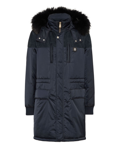 Parka Down Jacket with Leather Inserts