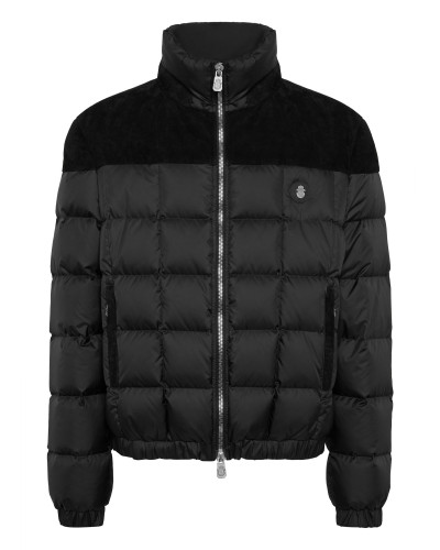 Puffer Down Jacket with Leather Inserts