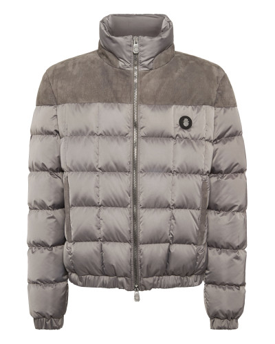 Puffer Down Jacket with Leather Inserts