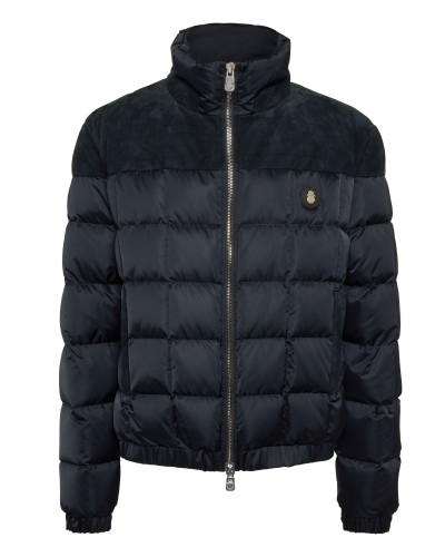 Puffer Down Jacket with Leather Inserts