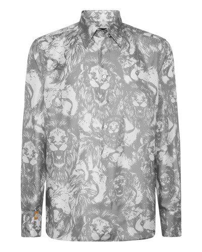 Silk Gold Cut Shirt All-Over Lion