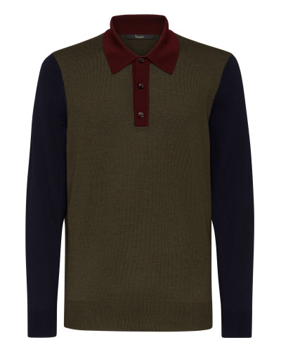 Merino wool Pullover Polo-Neck LS Color Block