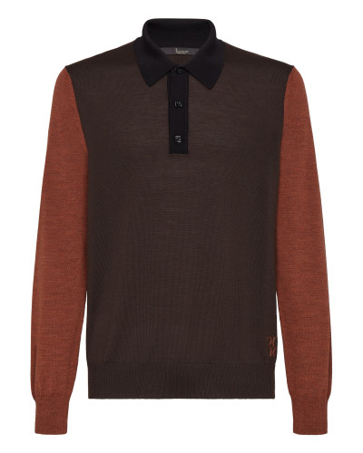 Merino wool Pullover Polo-Neck LS Color Block