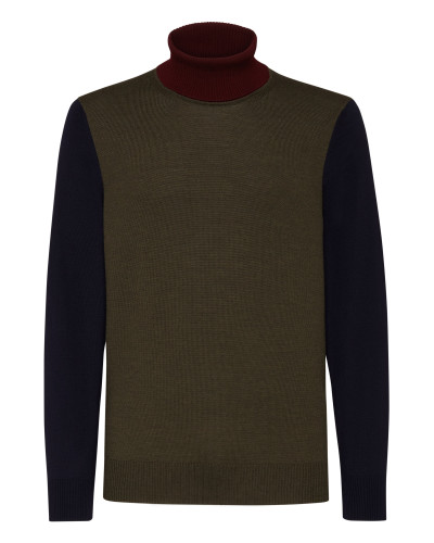 Merino wool Turtle Neck LS Color Block