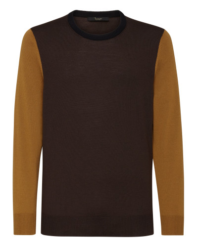 Merino wool Pullover Round Neck LS Color Block