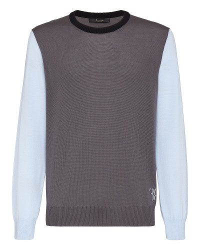 Merino wool Pullover Round Neck LS Color Block