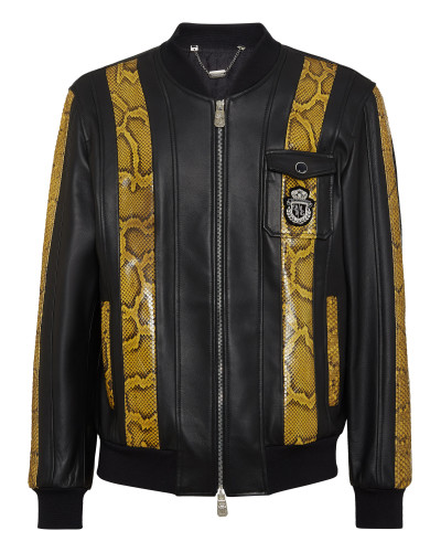 Leather Bomber with Python Inserts