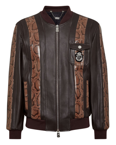 Leather Bomber with Python Inserts