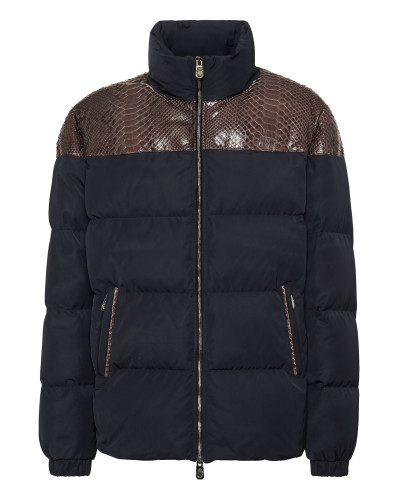 Nylon Down Jacket With Python Inserts