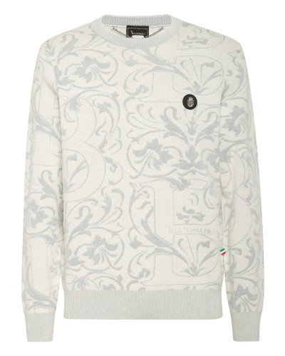 Wool Silk Round Neck Pullover Jacquard