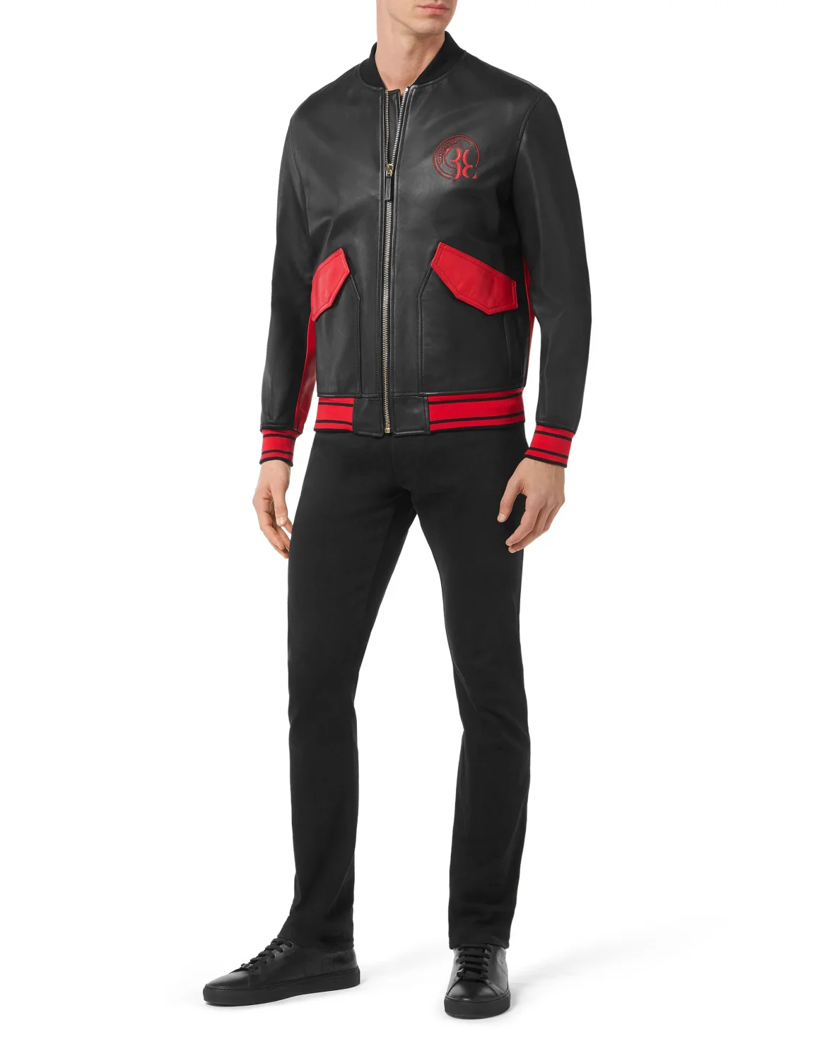 Leather Bomber Double B, цвет: Черный