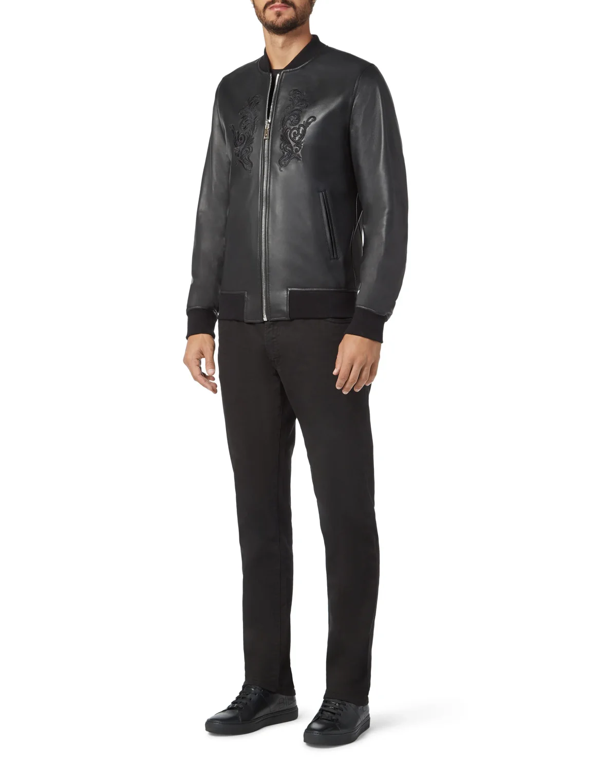 Leather Bomber Baroque, цвет: Черный