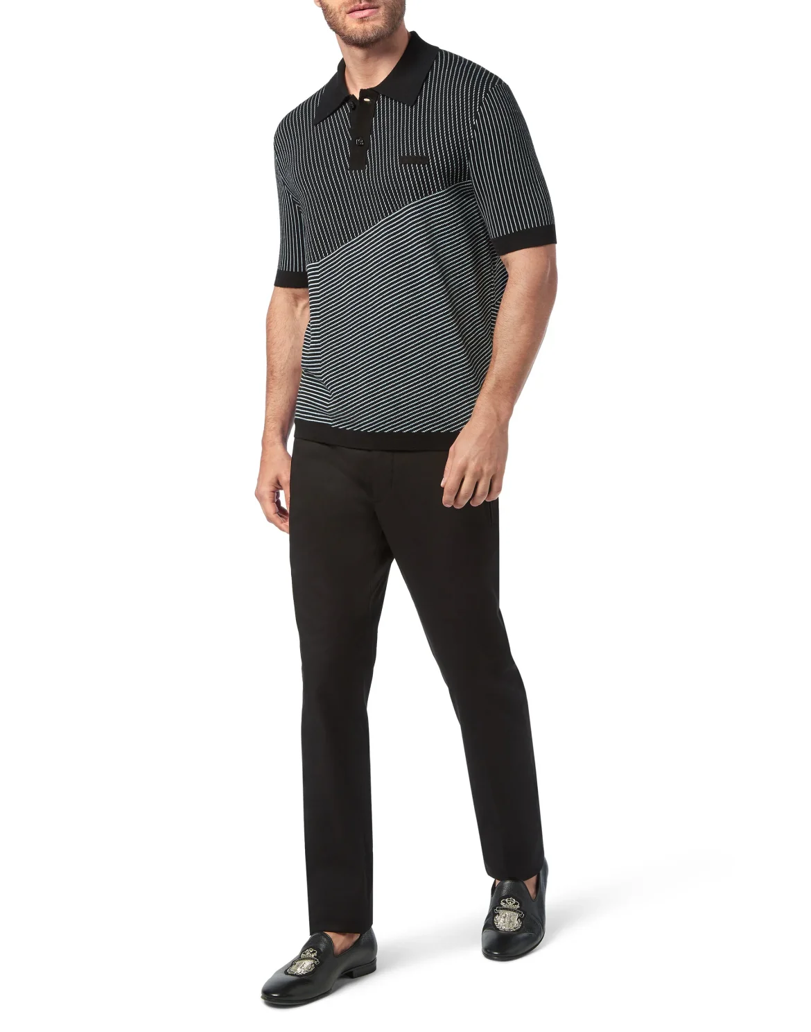 Wool and Cotton Pullover Polo-Neck SS Iconic, цвет: Черный