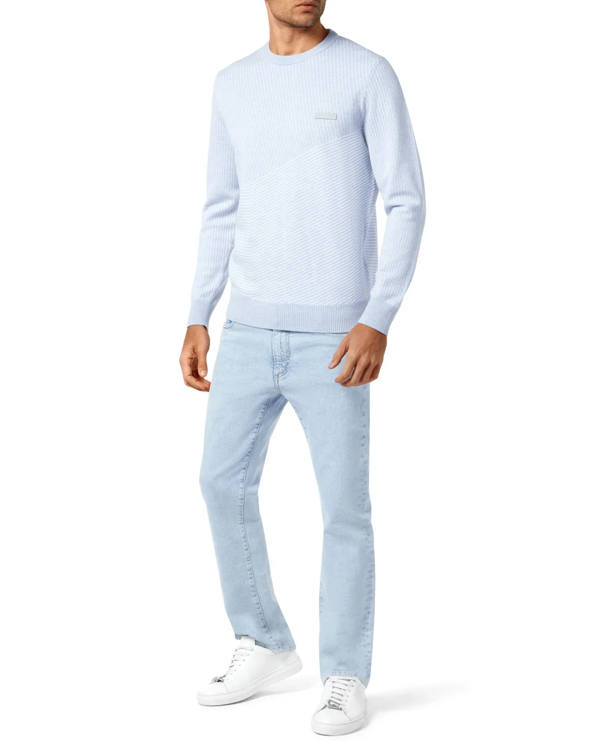 Wool and Cotton Pullover Round Neck LS Iconic, цвет: Синий