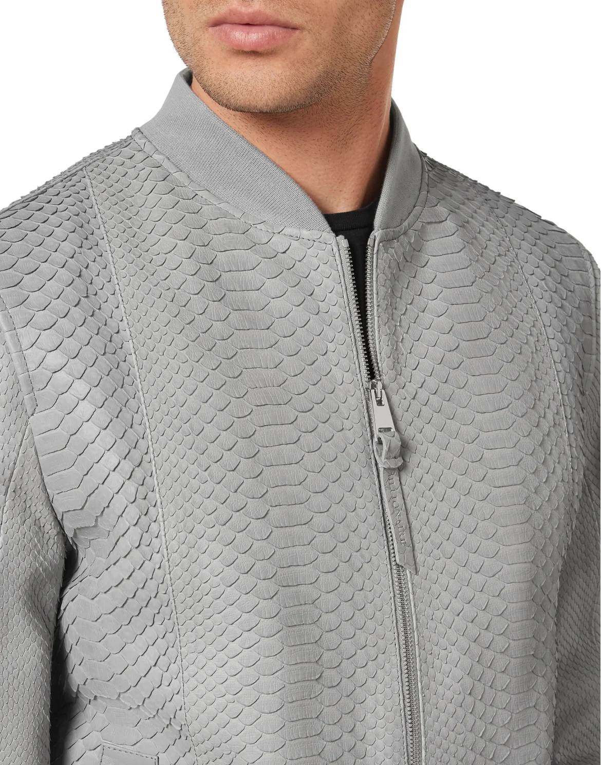 Python Leather Bomber, цвет: Синий