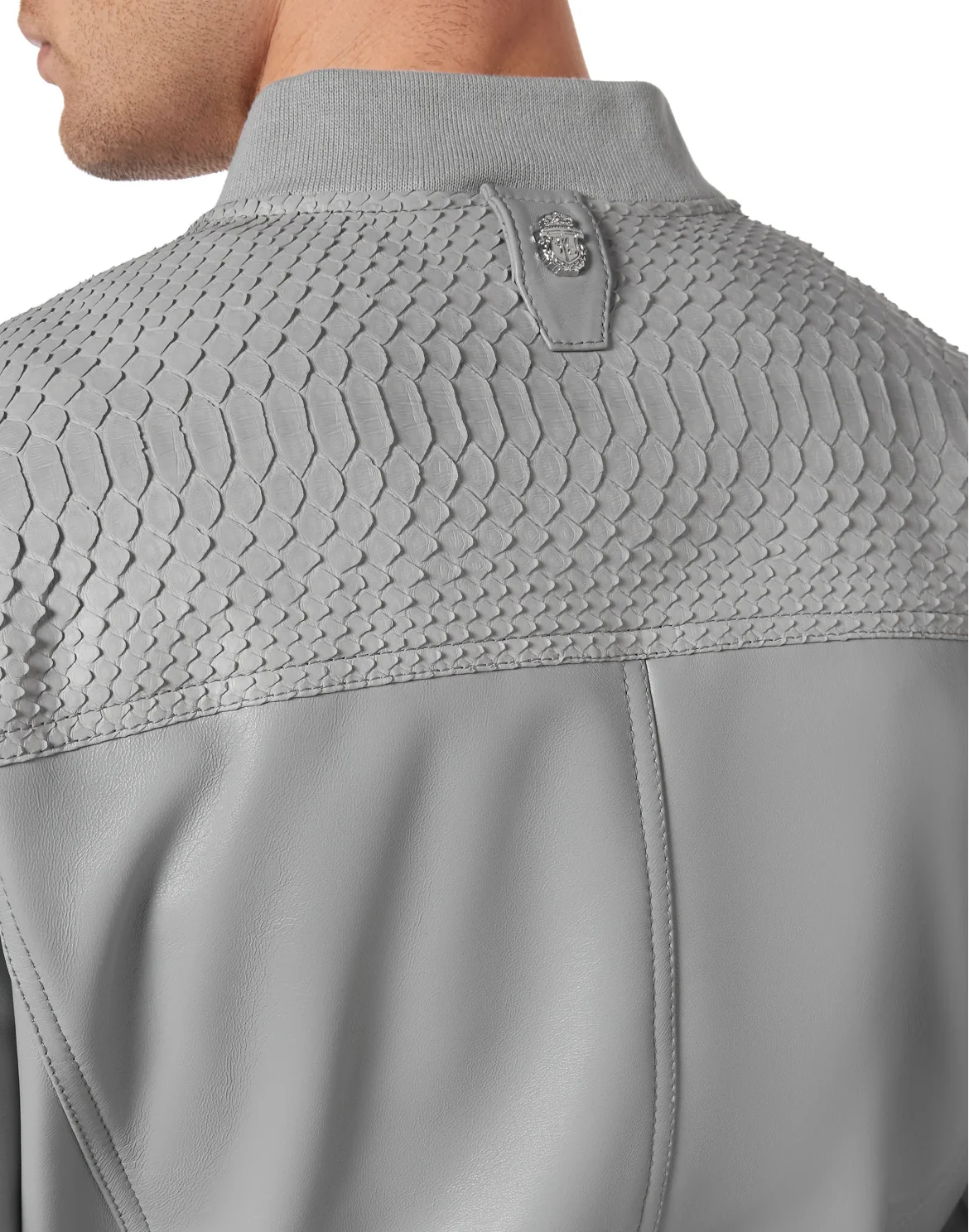 Python Leather Bomber, цвет: Синий