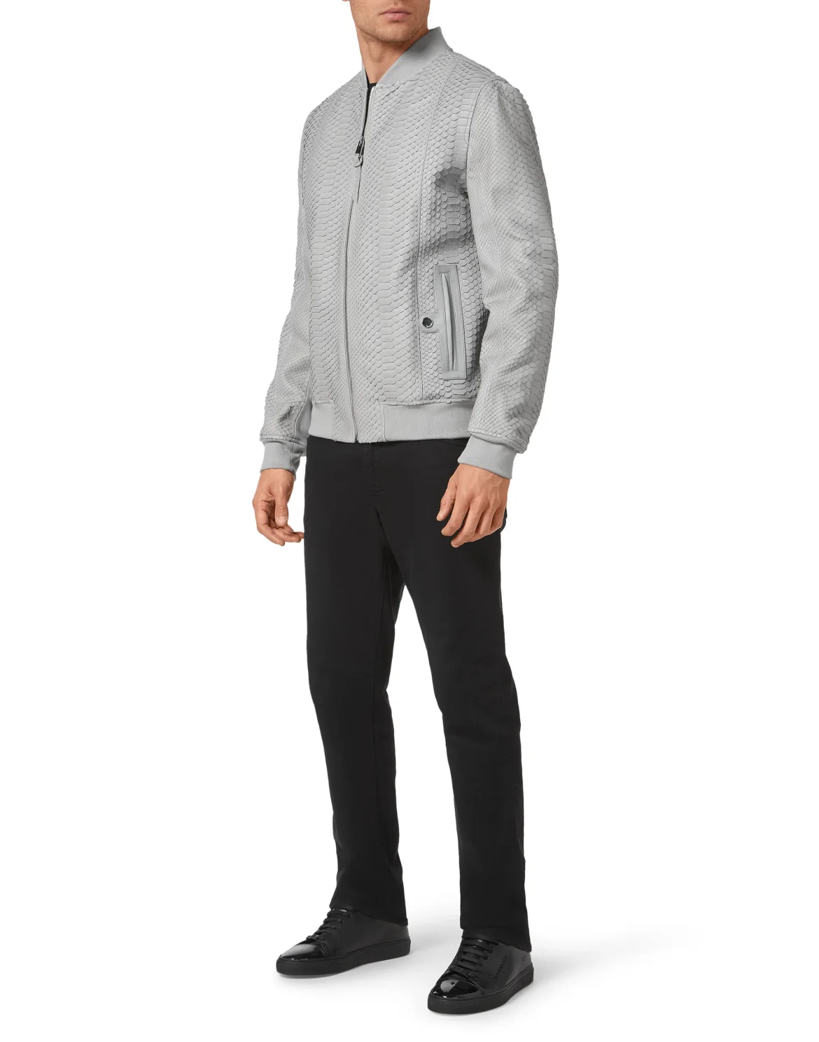 Python Leather Bomber, цвет: Синий