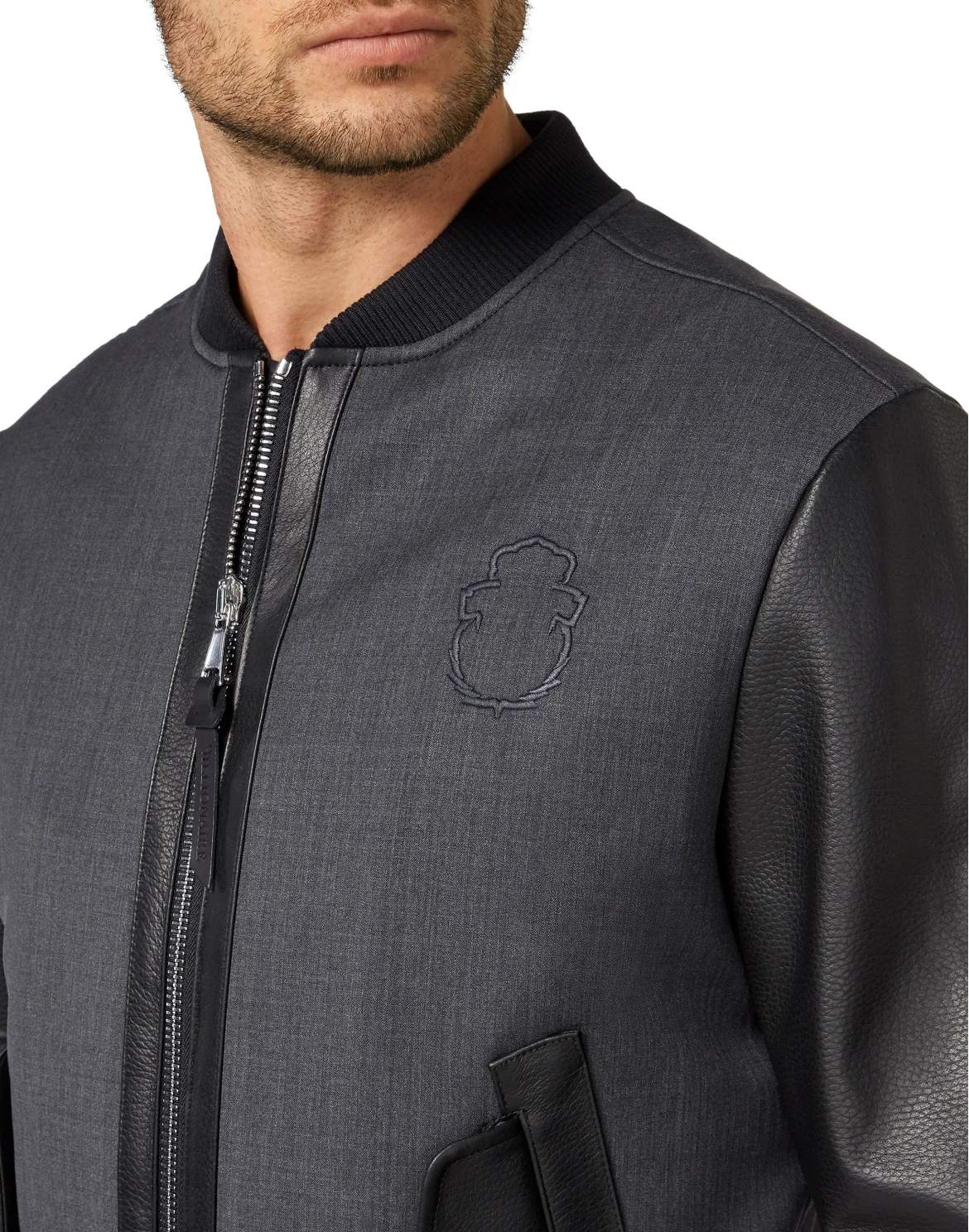 Wool Bomber Leather Insert Crest, цвет: Серый