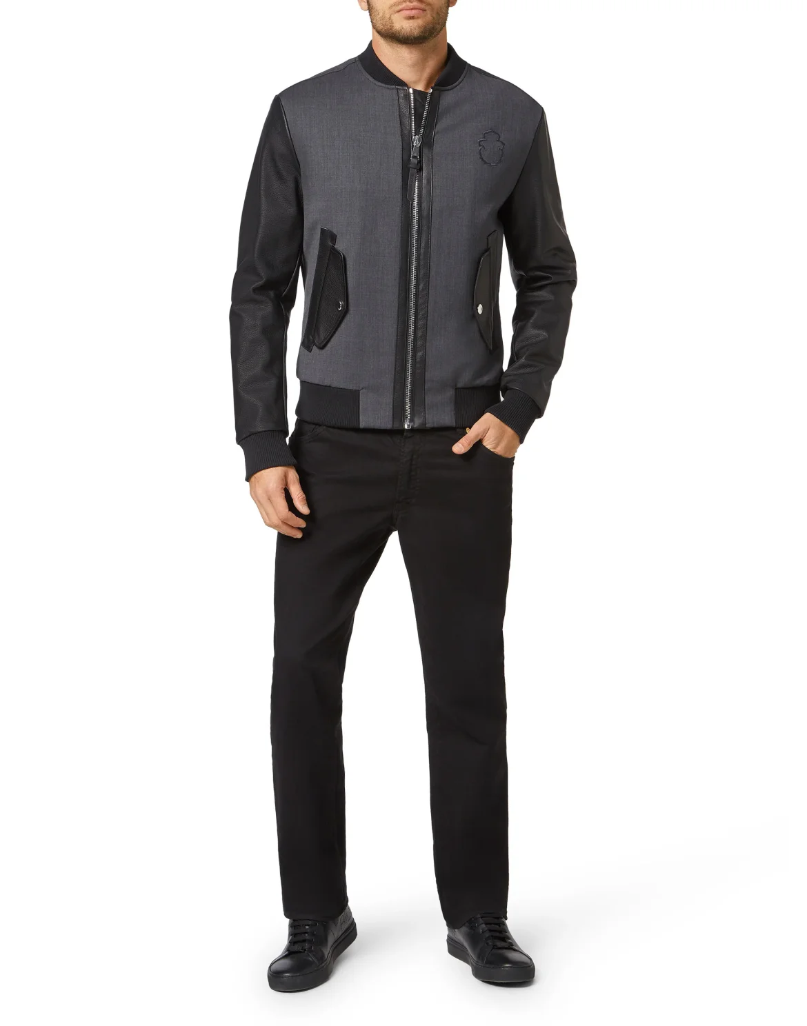 Wool Bomber Leather Insert Crest, цвет: Серый