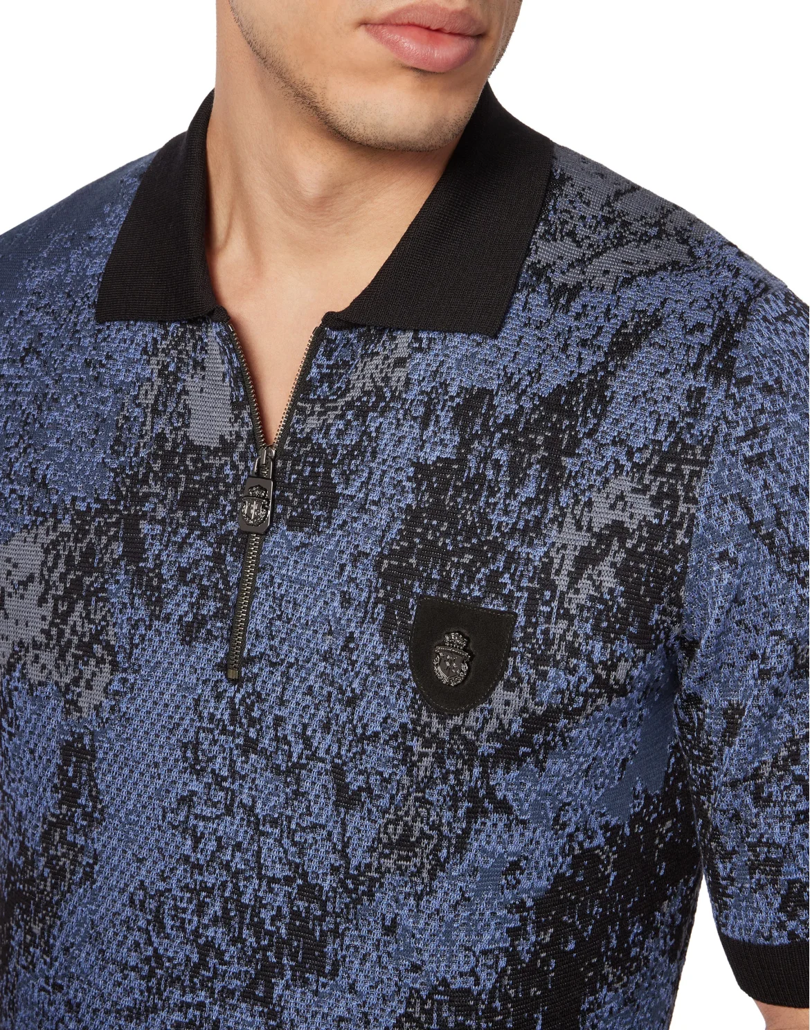 Jacquard Cotton Wool Zipped Polo Shirt, цвет: Черный