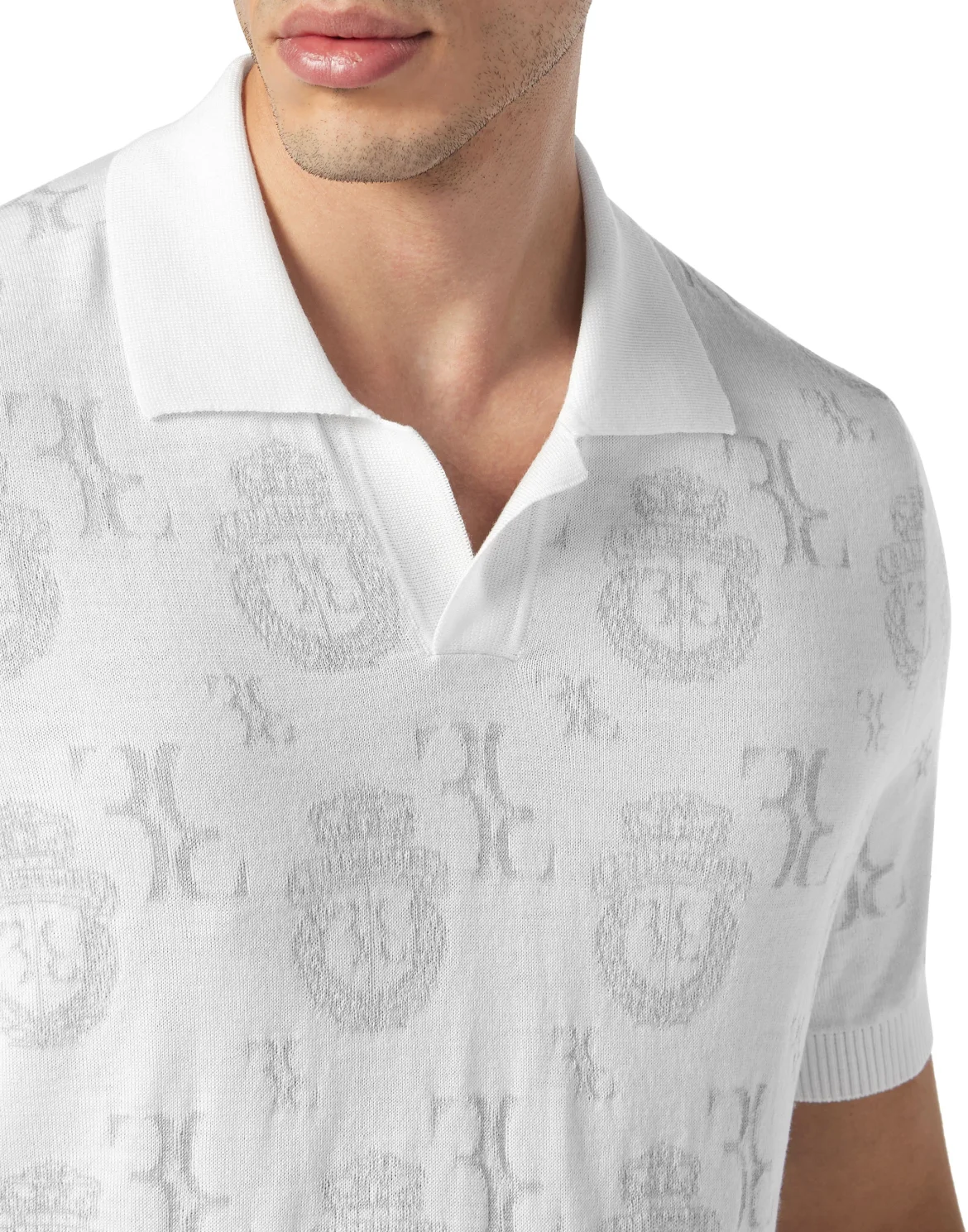 Wool Silk Jacquard Polo Shirt, цвет: Белый