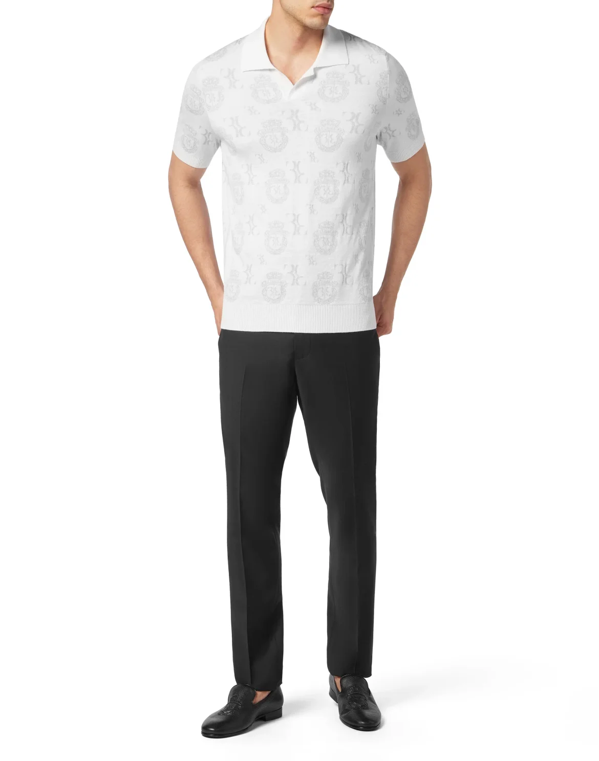 Wool Silk Jacquard Polo Shirt, цвет: Белый