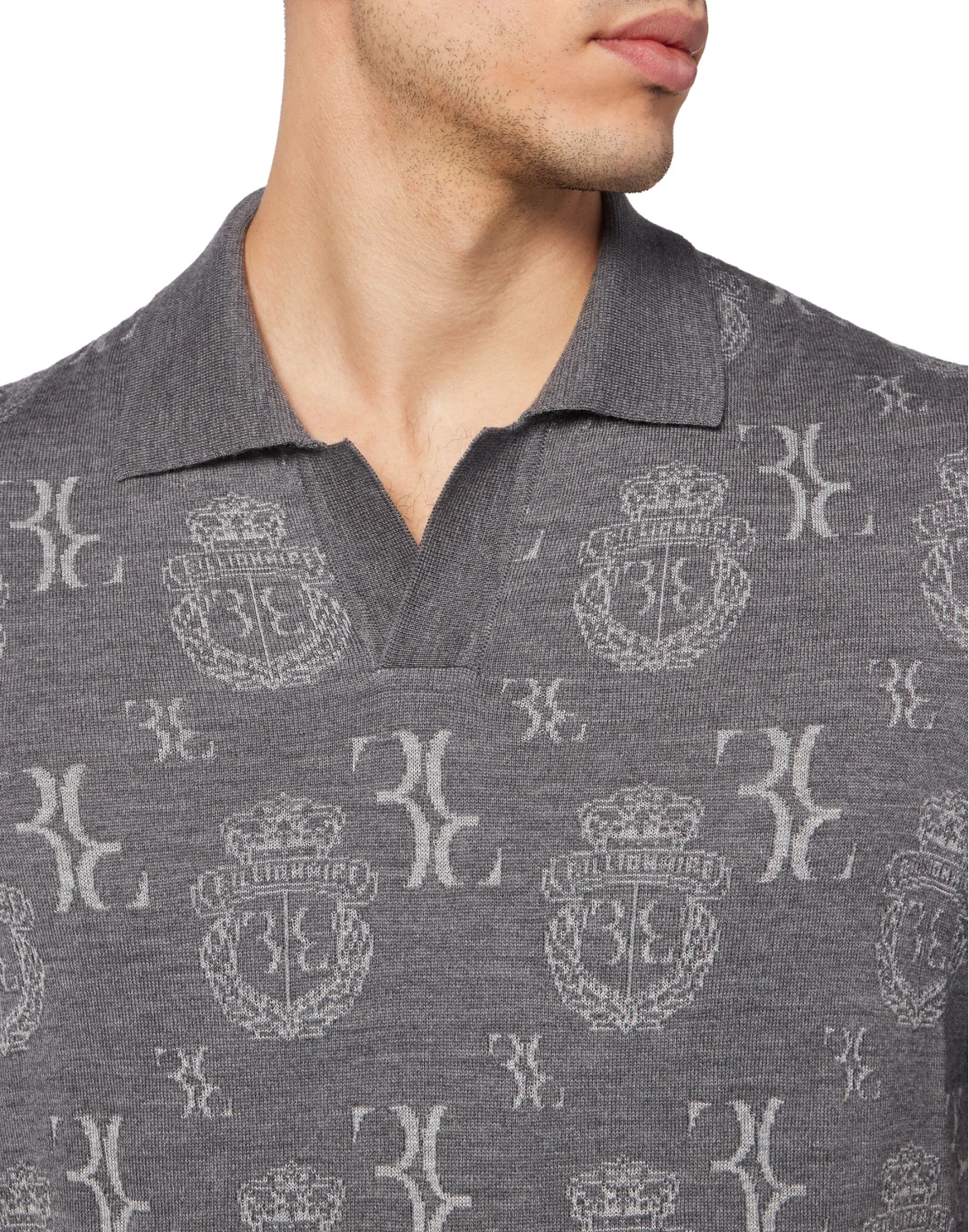Wool Silk Jacquard Polo Shirt, цвет: Серый