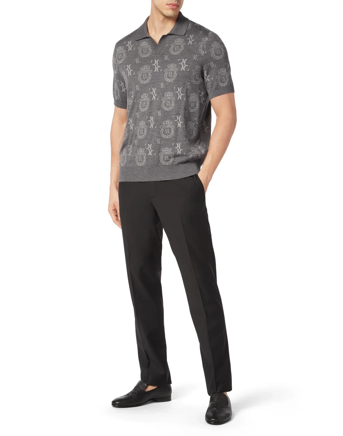 Wool Silk Jacquard Polo Shirt, цвет: Серый