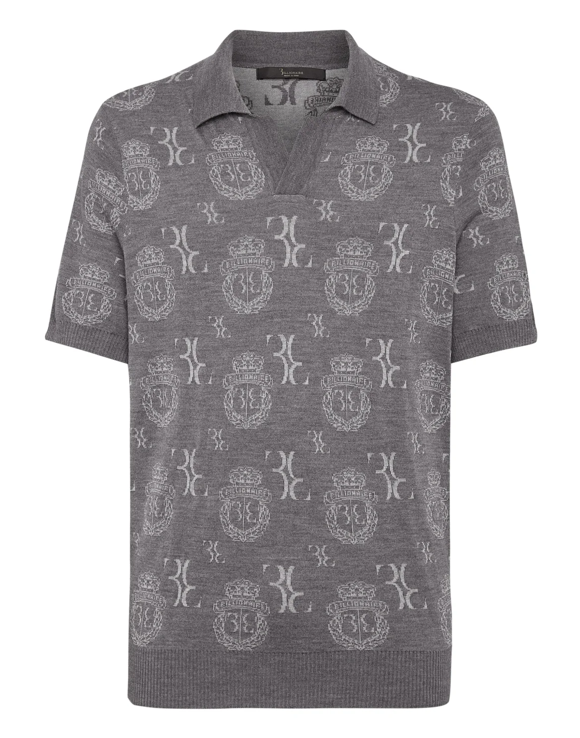 Wool Silk Jacquard Polo Shirt, цвет: Серый