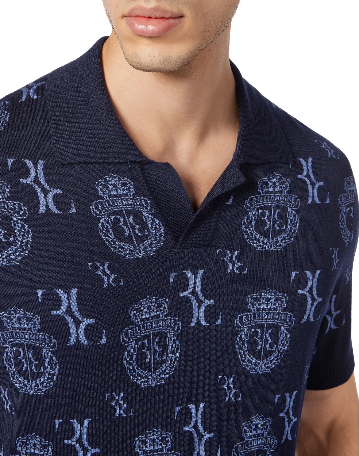 Wool Silk Jacquard Polo Shirt, цвет: Синий