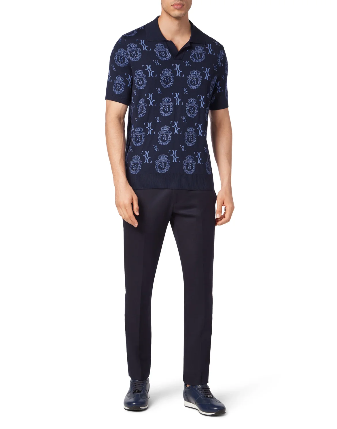 Wool Silk Jacquard Polo Shirt, цвет: Синий