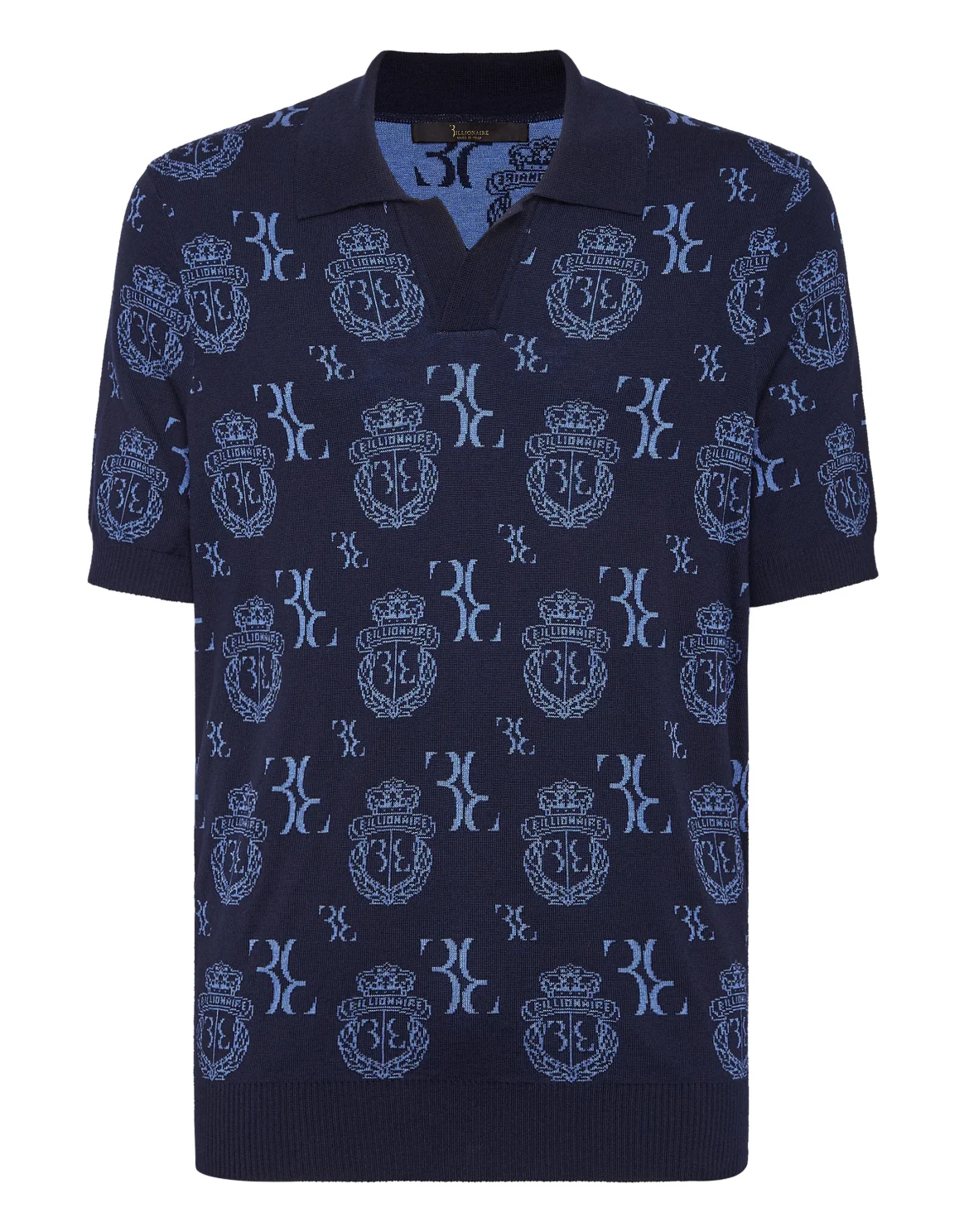 Wool Silk Jacquard Polo Shirt, цвет: Синий