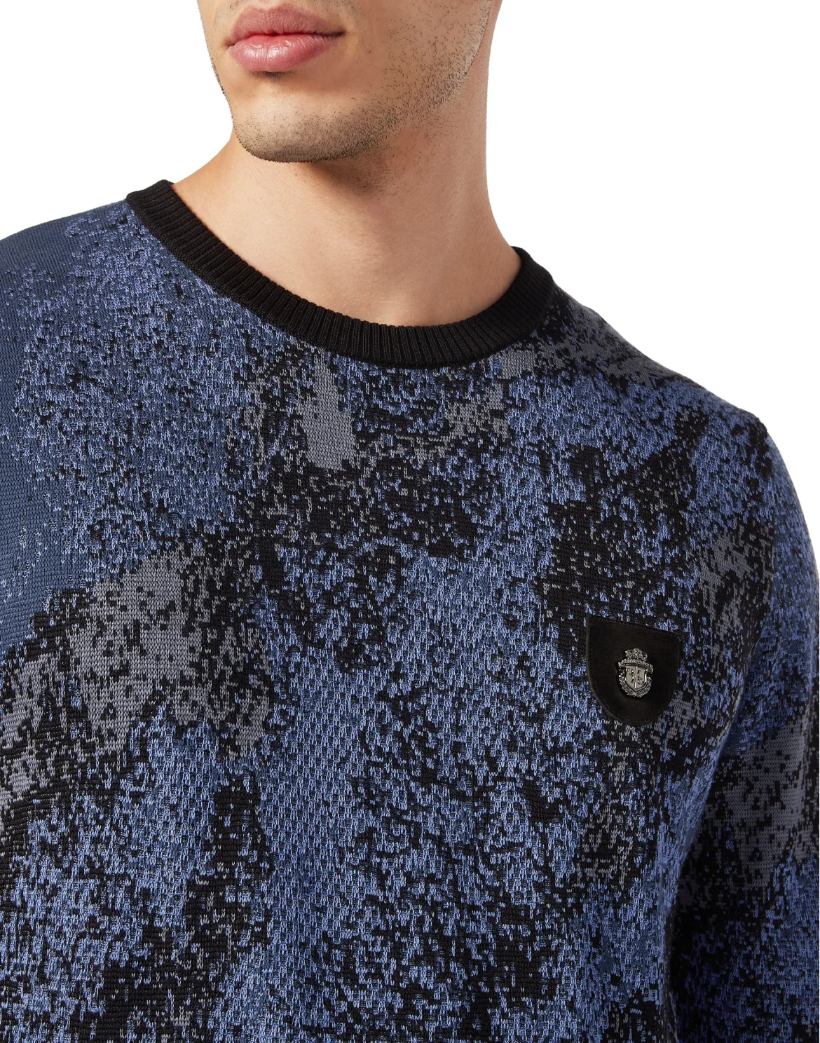 Jacquard Cotton Wool Roundneck, цвет: Черный