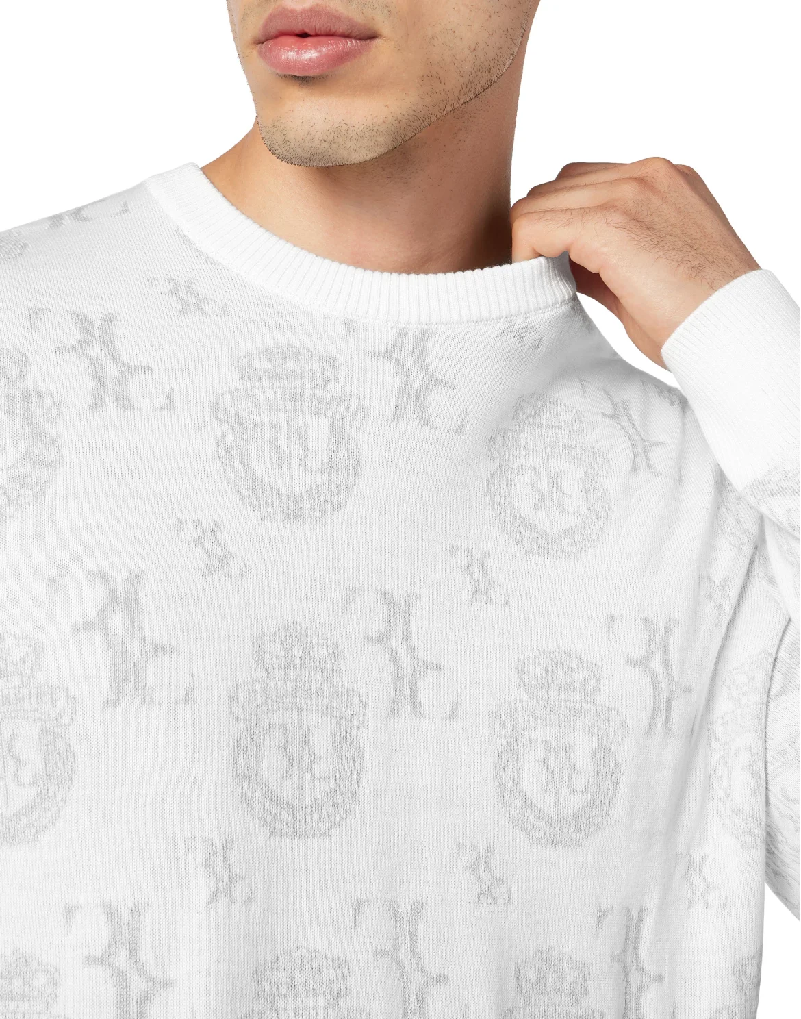 Wool Silk Jacquard Roundneck, цвет: Белый