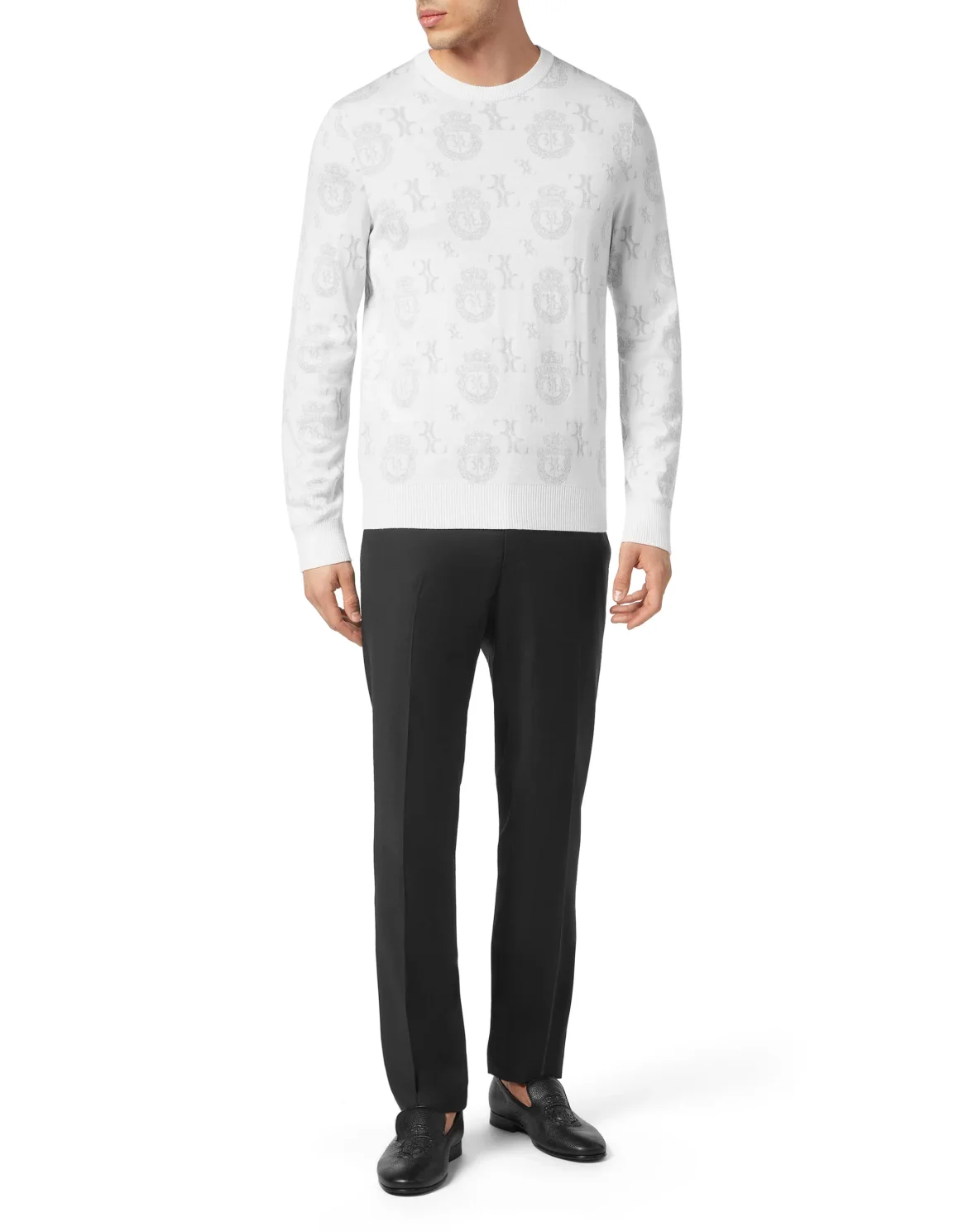 Wool Silk Jacquard Roundneck, цвет: Белый