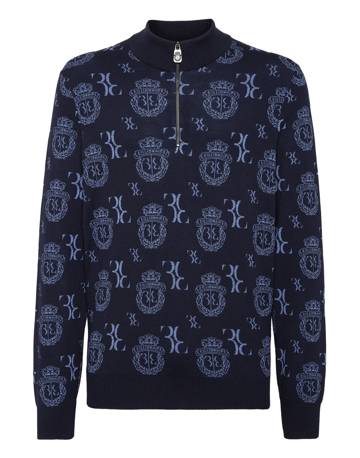 Wool Silk Jacquard Zip Mock Pullover, цвет: Синий