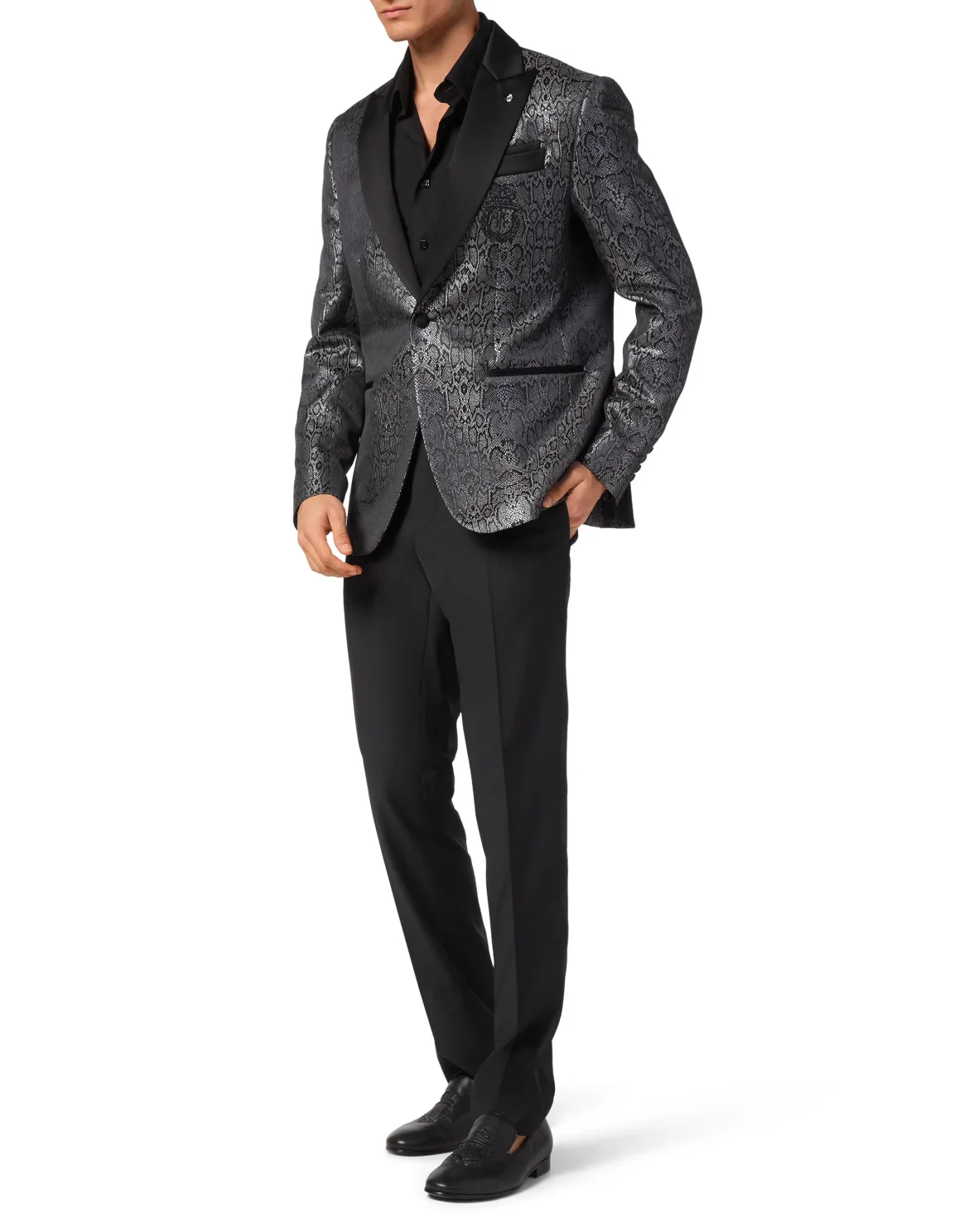 Jacquard Blazer with Satin Inserts, цвет: Серый